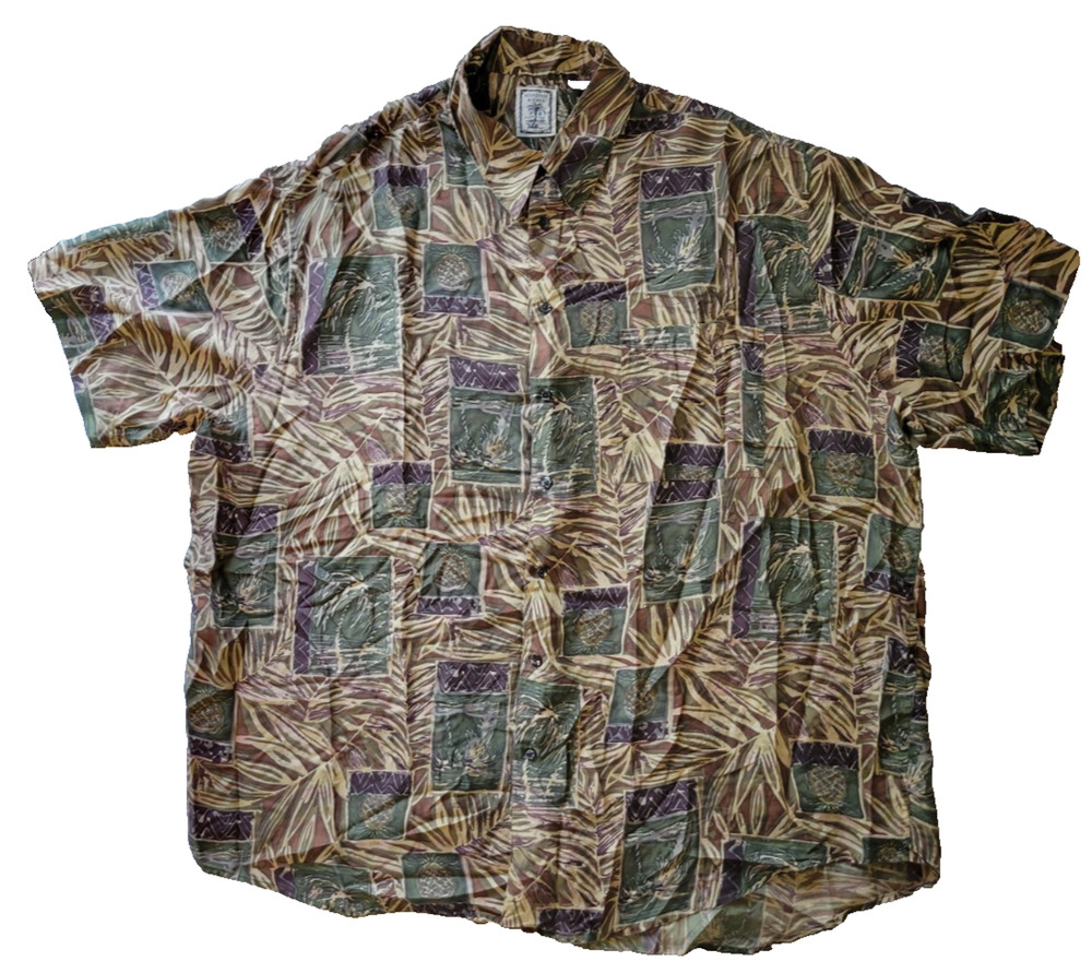 Roundtree & Yorke Mens 3XLT 100% Silk Hawaiian Tropical Button Up Shirt